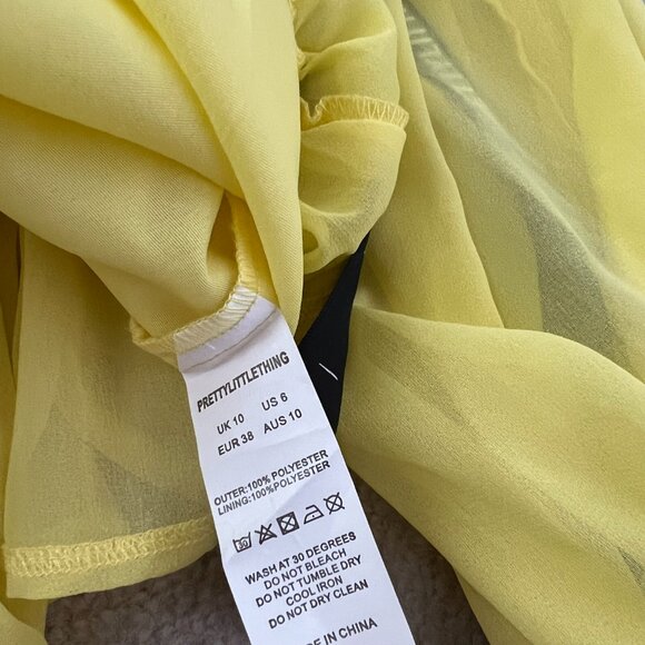 NWT PrettyLittleThing Lemon Yellow Long Sleeve Ruffle Dress 6 - Picture 10 of 11